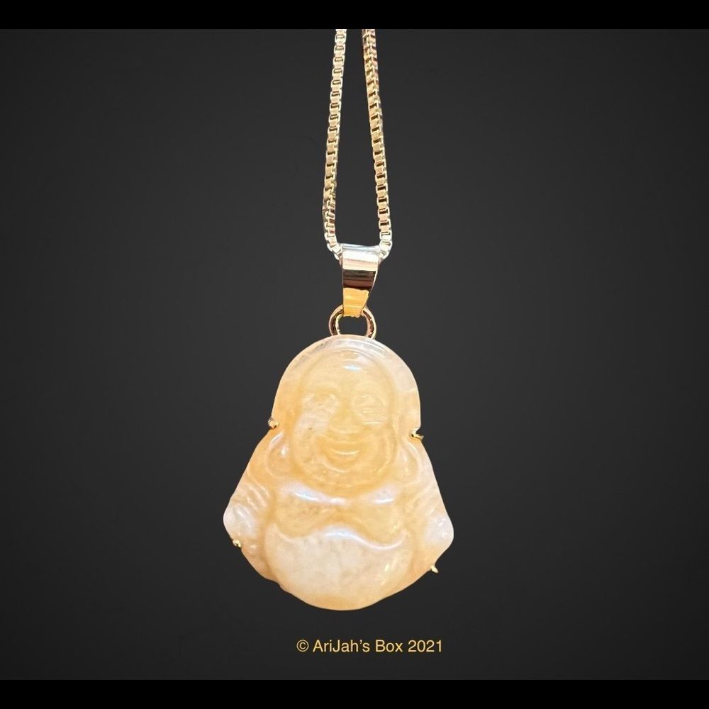 Gold Jade Laughing Buddha Pendant Necklace